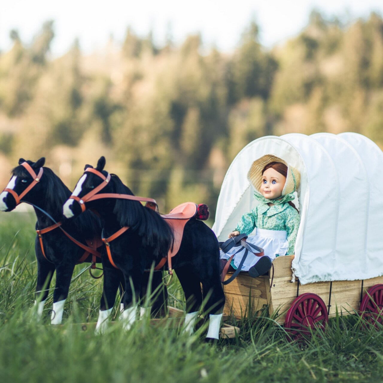 The Queen's Treasures 18 In Doll Covered Prairie Wagon/Sleigh and 2 Horses